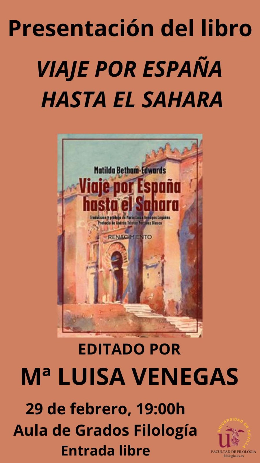 PRESENTACIÓN DE “VIAJE POR ESPAÑA HASTA EL SAHARA” DE MATILDA BETHAM-EDWARDS CON LA TRADUCTORA MARÍA LUISA VENEGAS